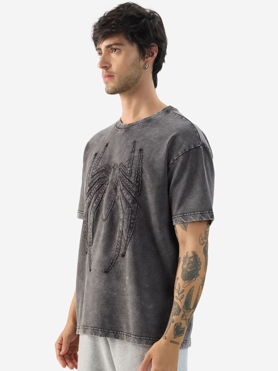 Men Oversized Spider Man Grey Tshirts