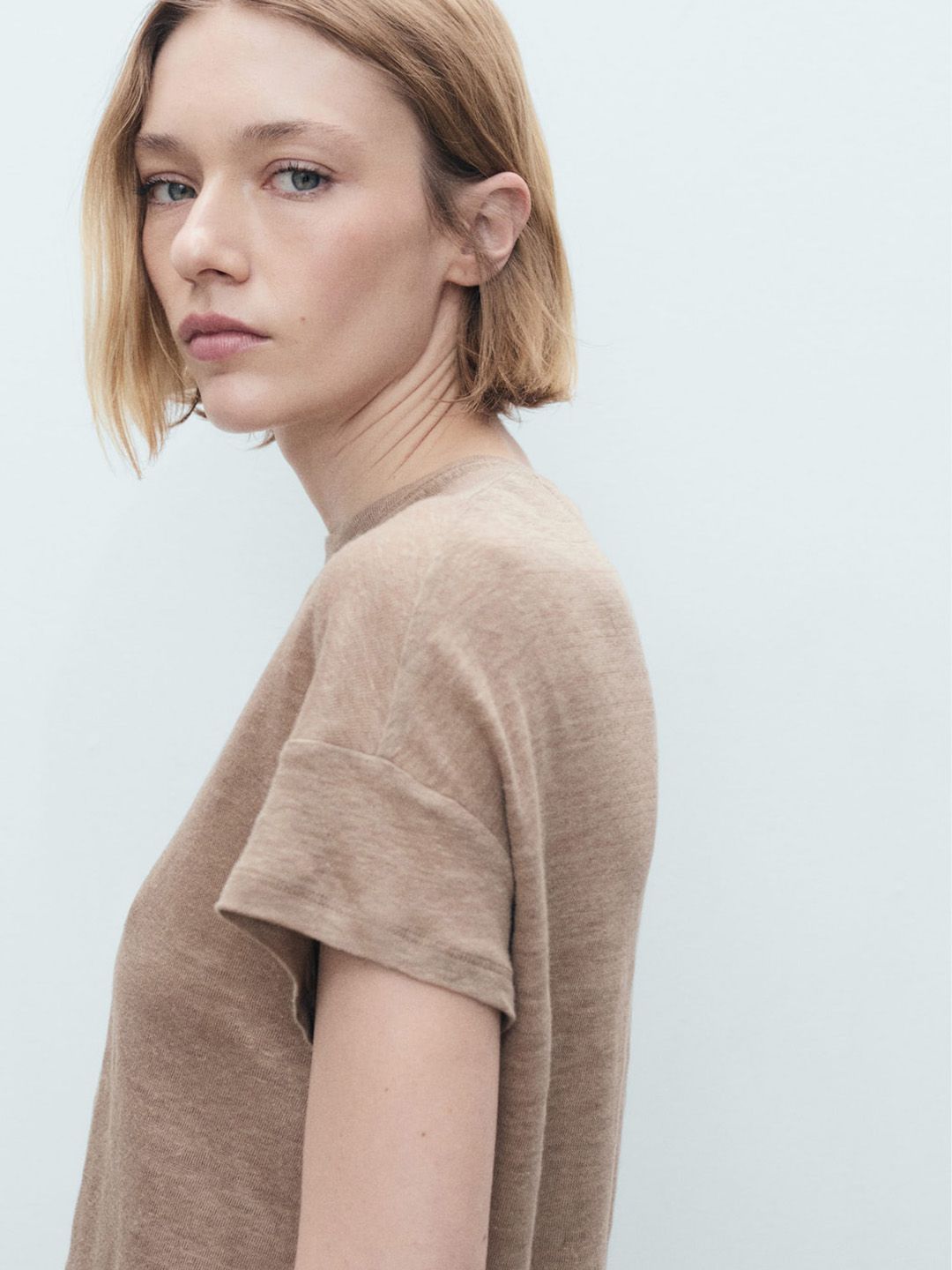 Drop-Shoulder Sleeves Pure Linen T-shirt