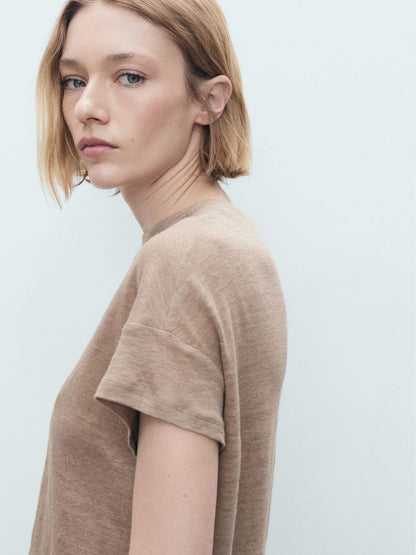 Drop-Shoulder Sleeves Pure Linen T-shirt