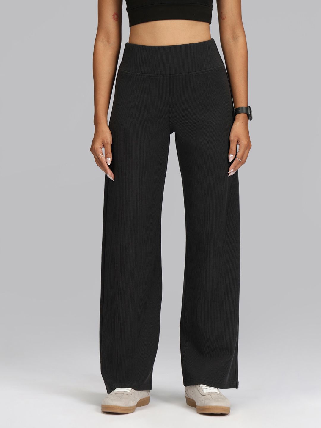 Women Relaxed High-Rise RibSupreme Wide Leg Regular Pants