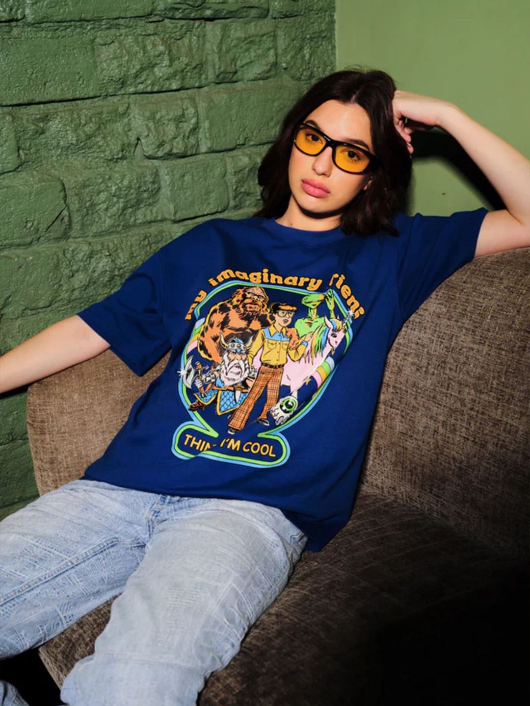 Steven Rhodes Women Imaginary Friends Blue Oversized T-Shirt