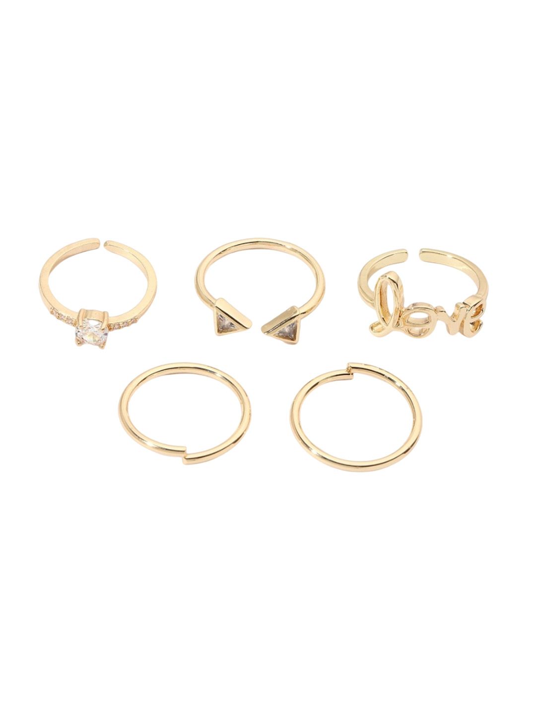 SALTY Set Of 5 Stone Studded Love Detail Alexa Finger Rings