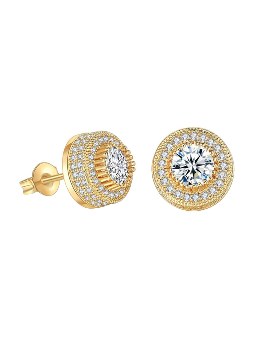 SALTY Men Stainless Steel Stones Studded Circular Studs Earrings