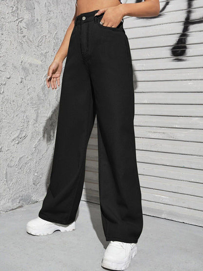Women Black Jean Straight Fit High-Rise Clean Look Stretchable Jeans