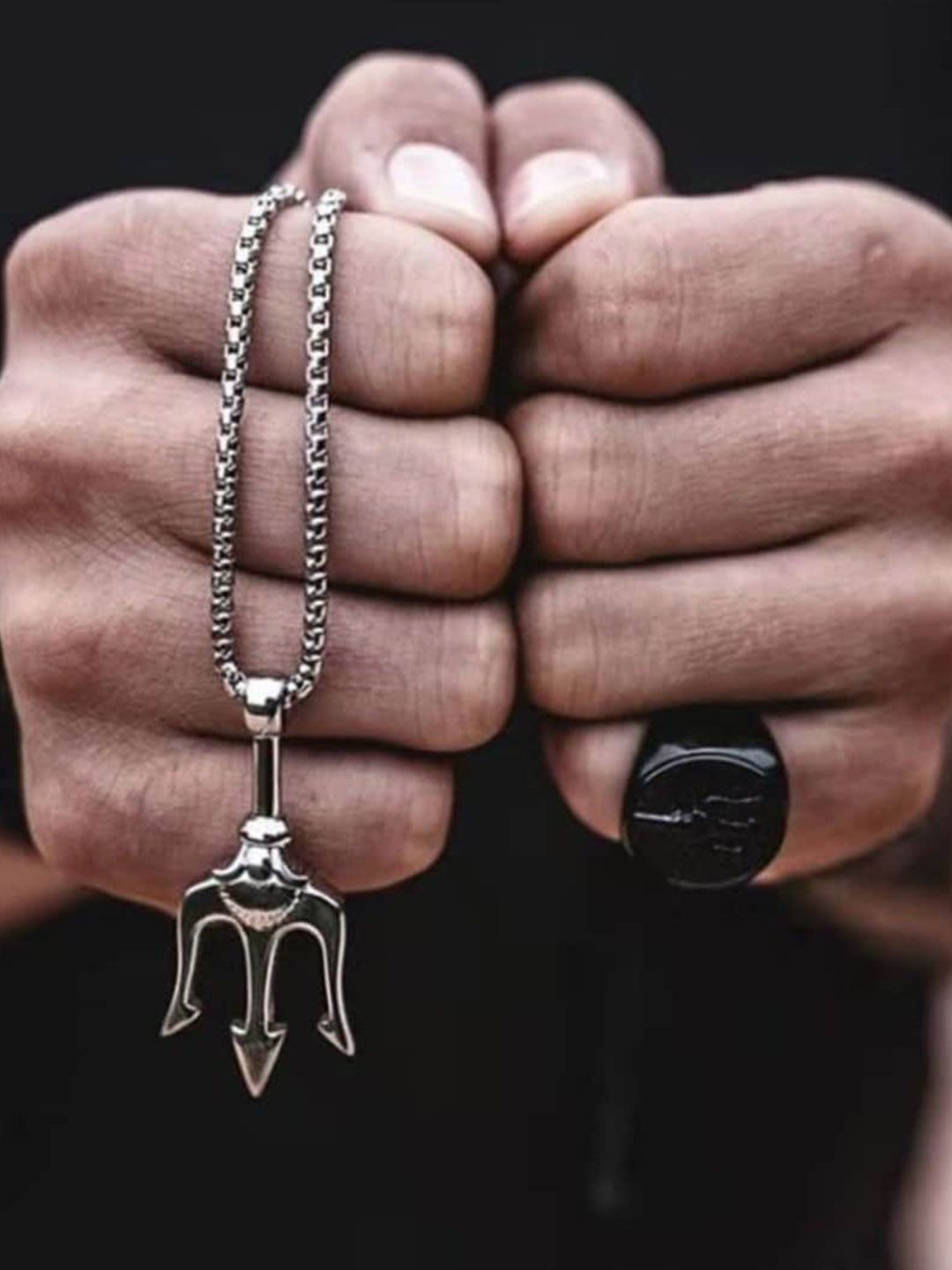 SALTY Shivatrishul Men Stainless Steel Contemporary Pendant with Chain