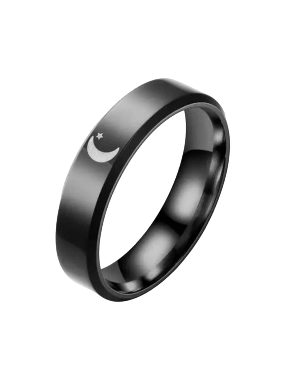 SALTY Men Set of 2 Stainless Steel Moon Signet Band Finger Rings