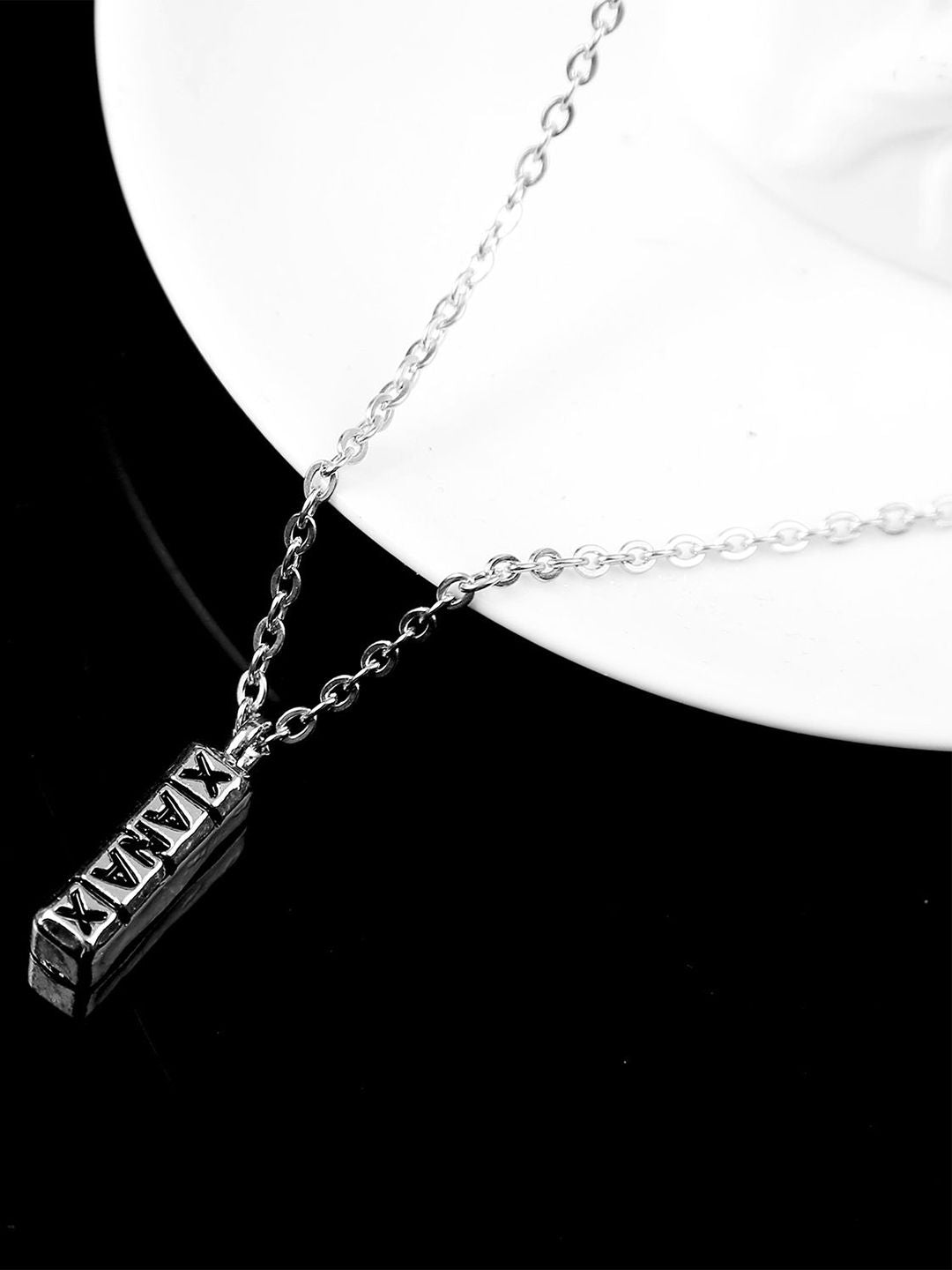 Silver Toned Silver Plated Square Pendant With Chain