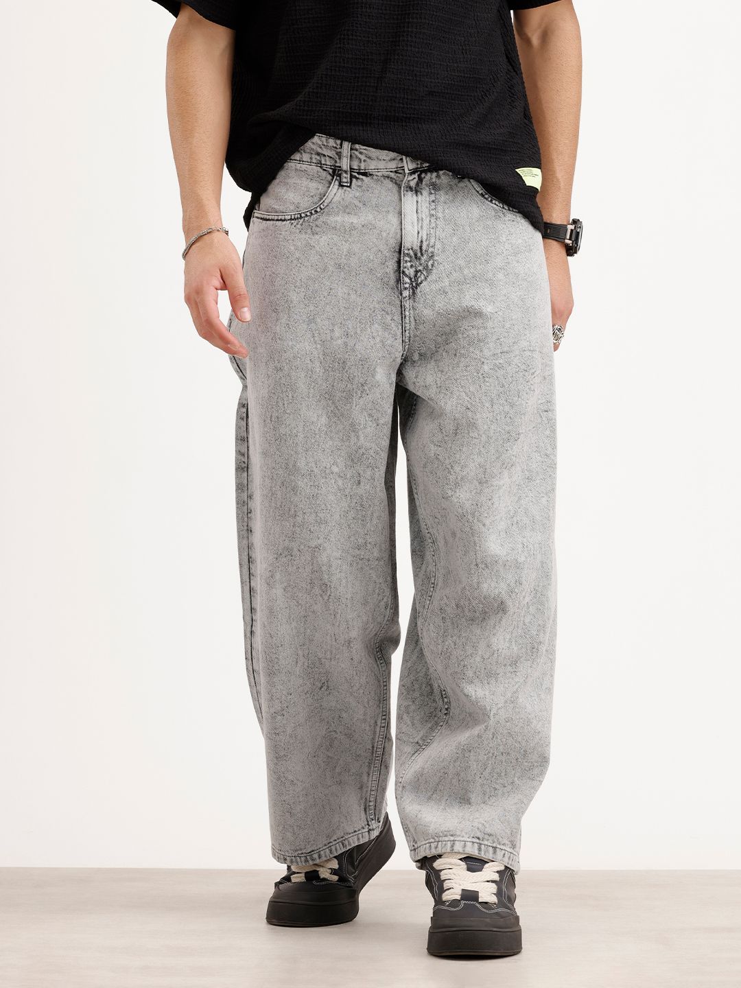 Men Baggy Mid-Rise Heavy Fade Pure Cotton Jeans