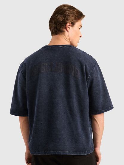 Men Typography Printed Acid Wash Oversized Cotton T-shirt