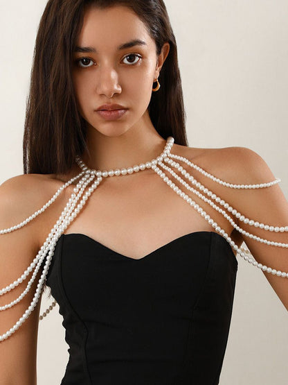Silver-Plated Artificial Beaded Layered Body Chain