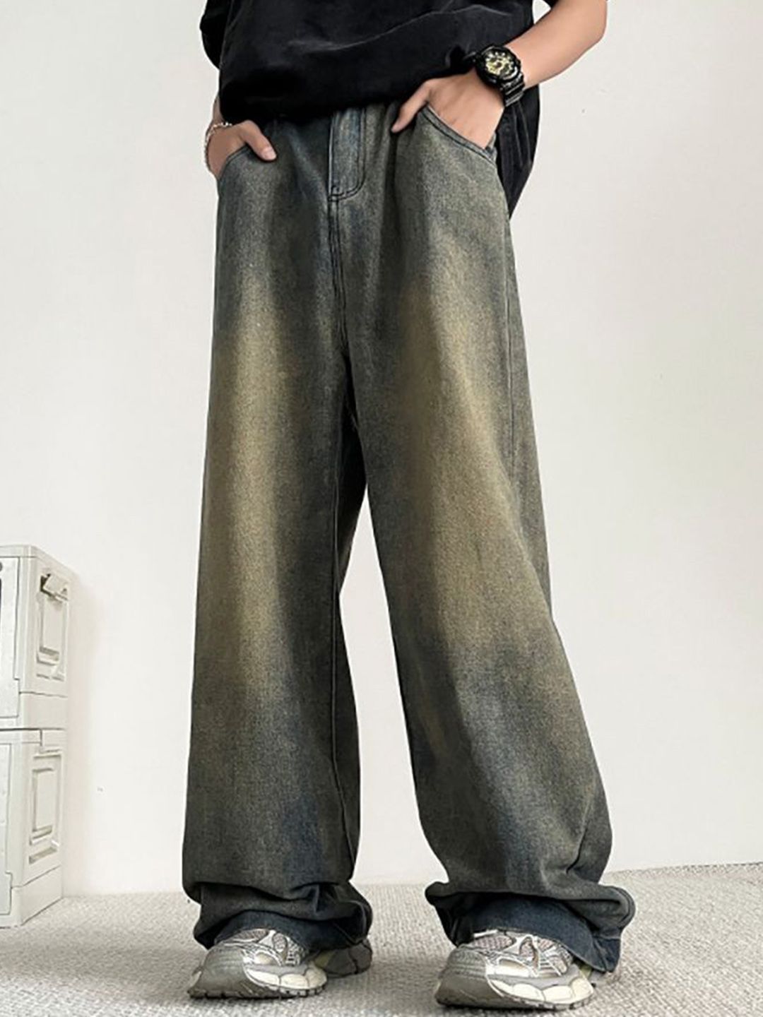 Men Wide Leg Medium Shade Jeans