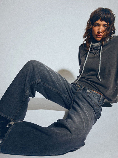 Pure Cotton Wide-Leg Jeans With Crossover Waist