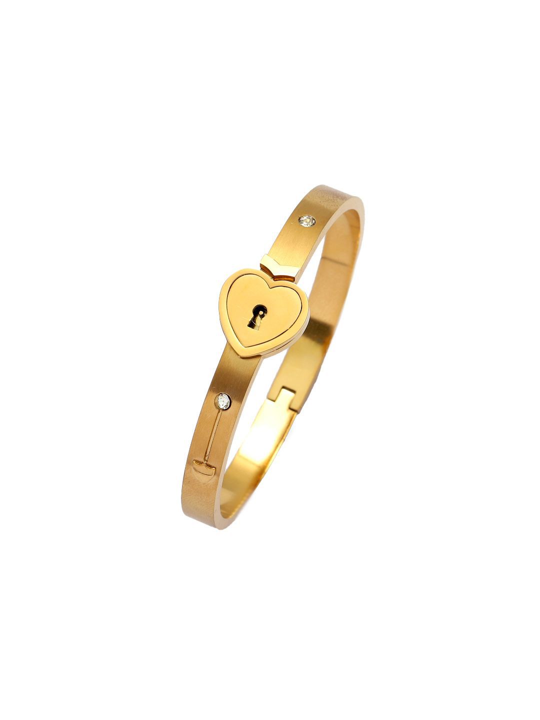 SALTY Stainless Steel Golden Lock & Key Love Bracelet & Necklace Set for Women & Girls