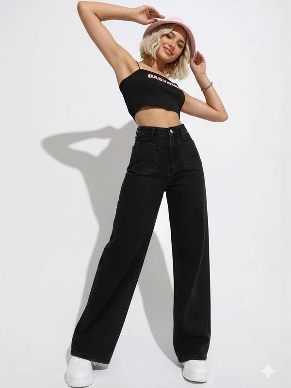 Women Cropped Wide Leg High-Rise Stretchable Jeans