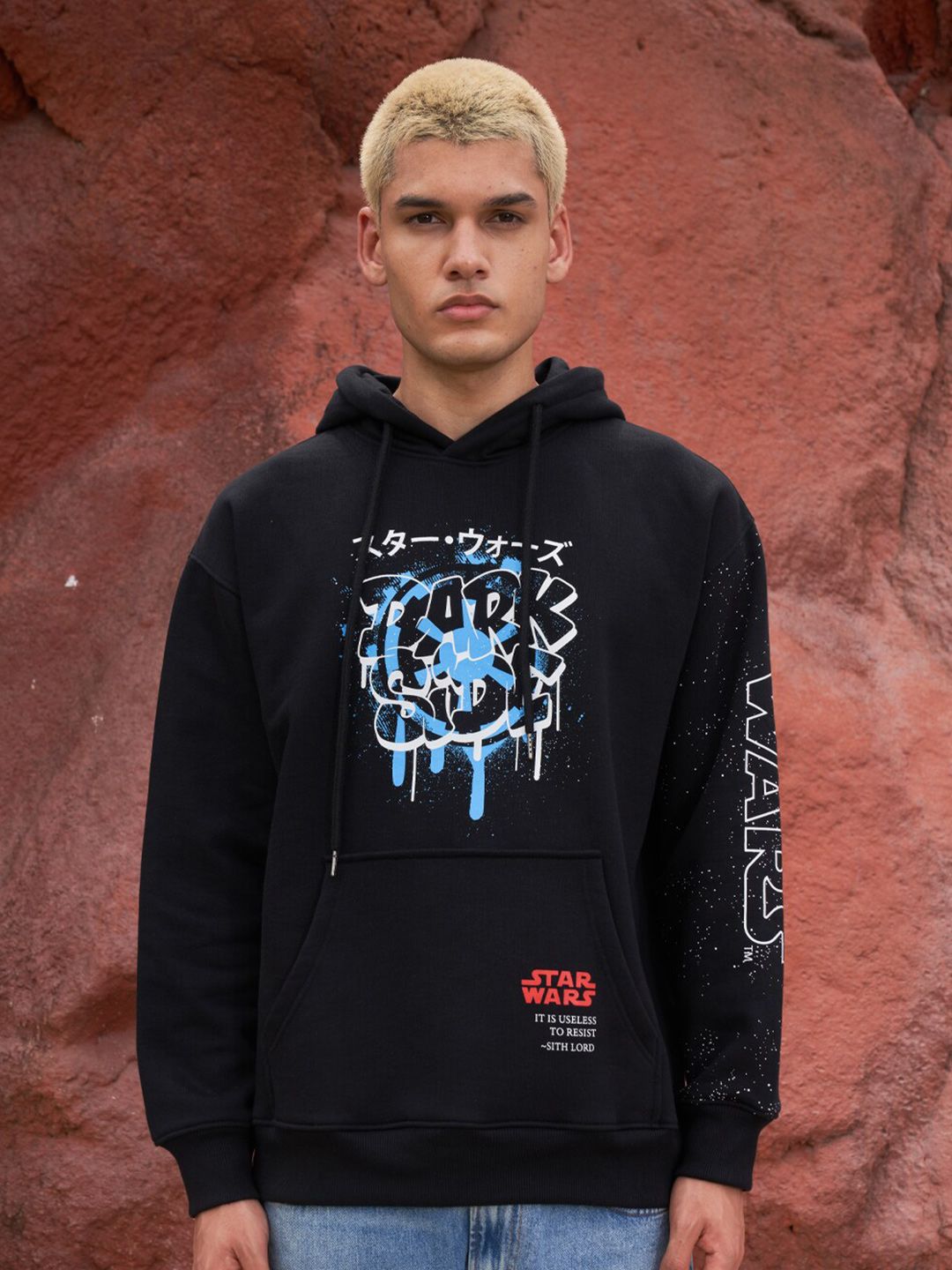 Typography Printed Hooded Cotton Pullover