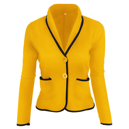 Solid Slim-Fit Blazer with Contrast Piping and Shawl Lapel