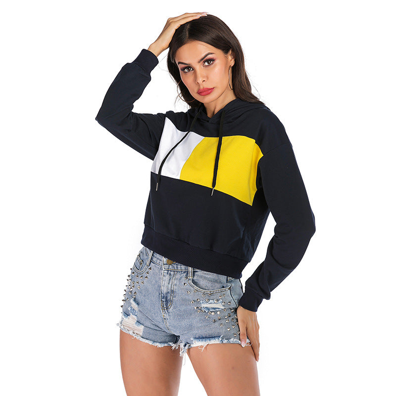 Color-Block Hoodie with Batwing Sleeves and Loose Fit