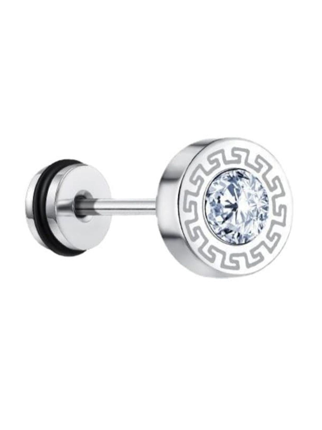 SALTY Men Stainless Steel Stones Studded Circular Studs Earrings