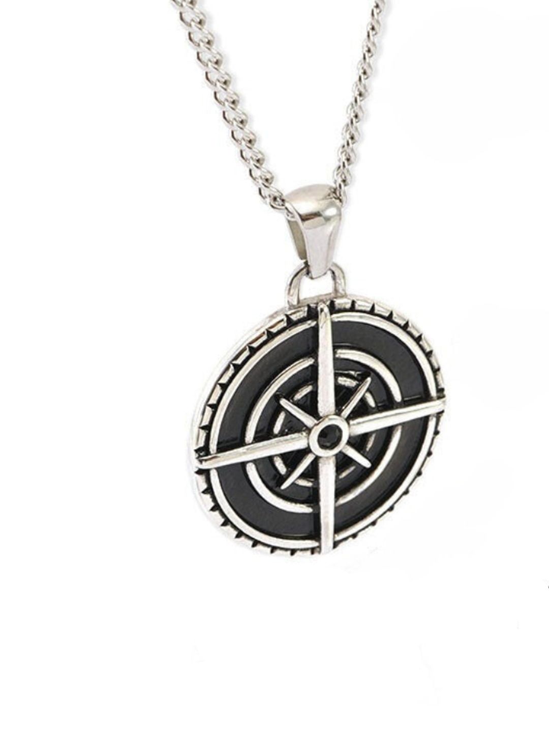 SALTY Men Silver-Plated Mountain Hikers Compass Pendant with Chain