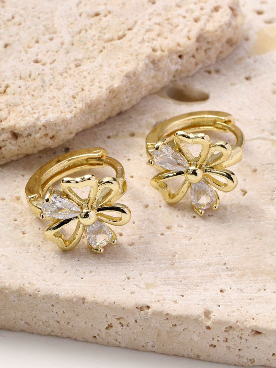 SALTY Gold-Plated Contemporary Artificial Stone Studded Studs Earrings