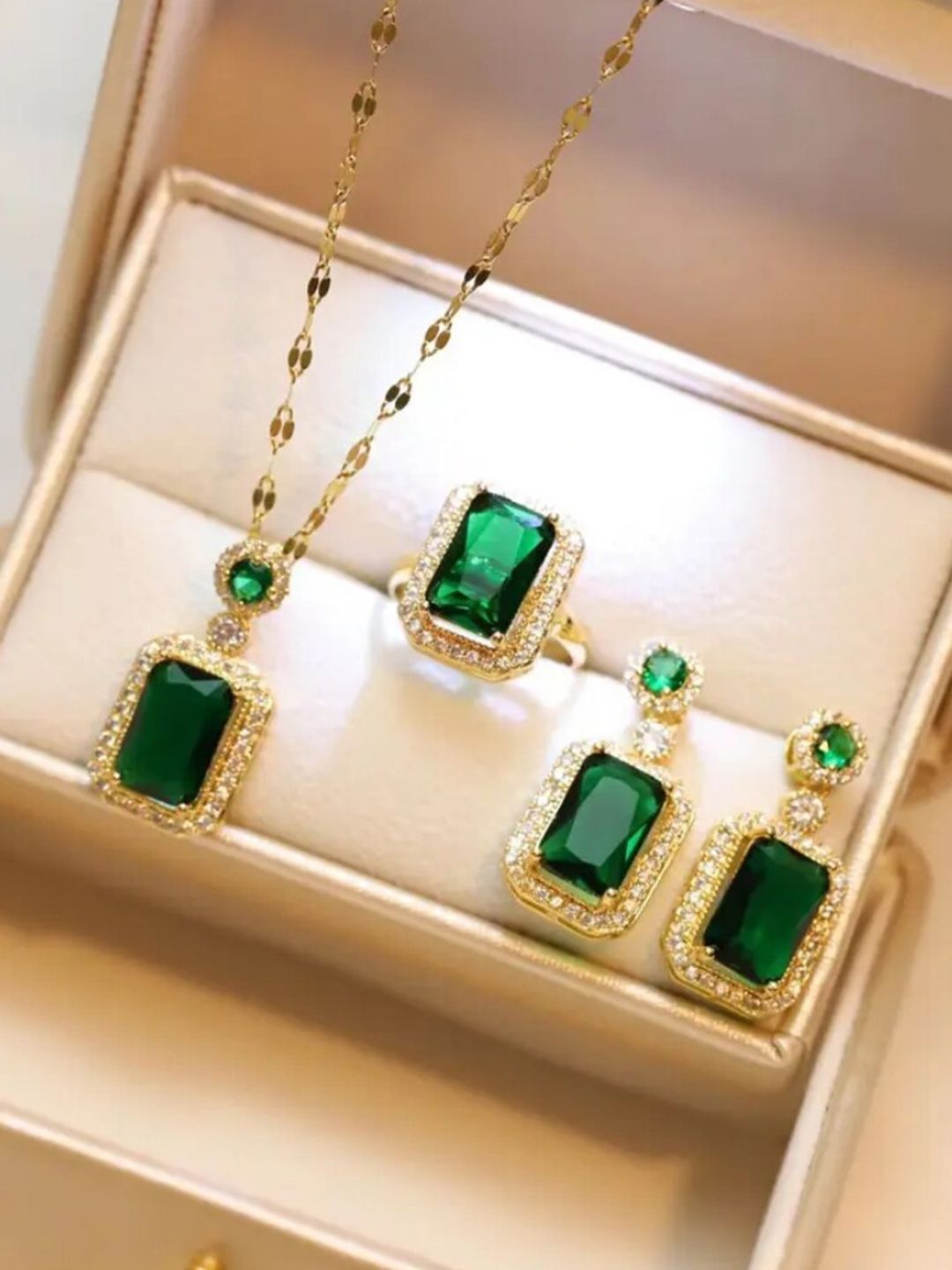 SALTY Gold-Plated Stone-Studded Jewellery Set With Finger Ring