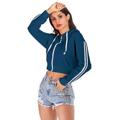 Solid Cropped Zip-Up Hoodie with Batwing Sleeves
