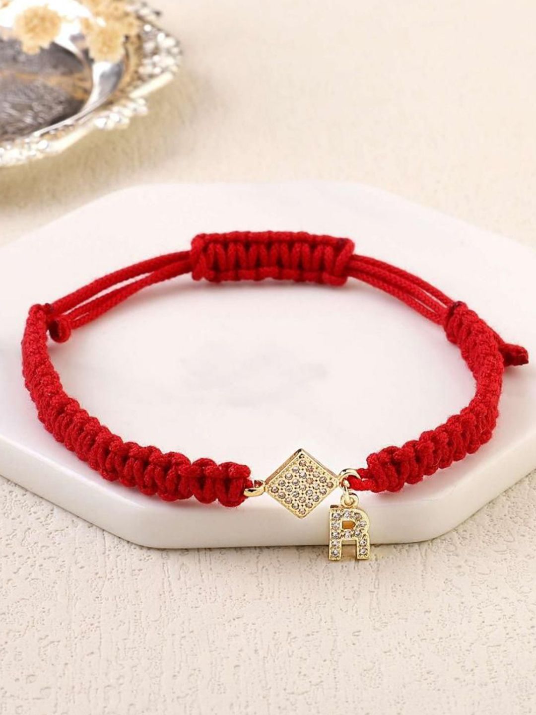 SALTY Women Stainless Steel Stone Studded Alphabet P Wraparound Thread Bracelet