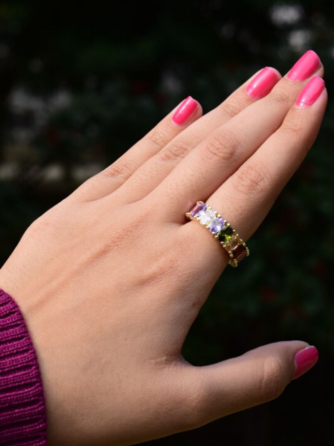 SALTY Crystals Studded Criss-Cross Tennis Finger Ring