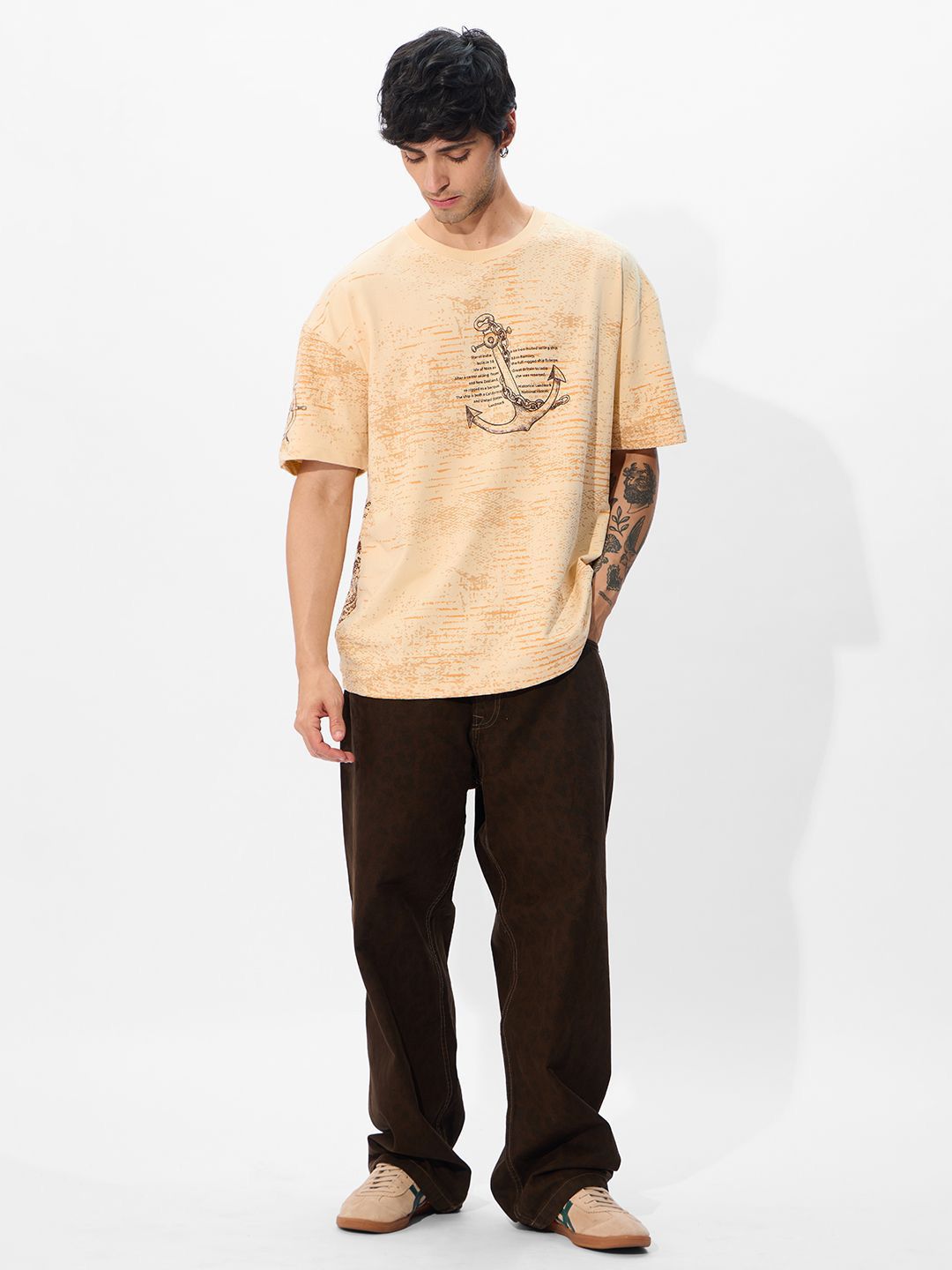 Men Off-White Printed Cotton Oversized Fit T-Shirts