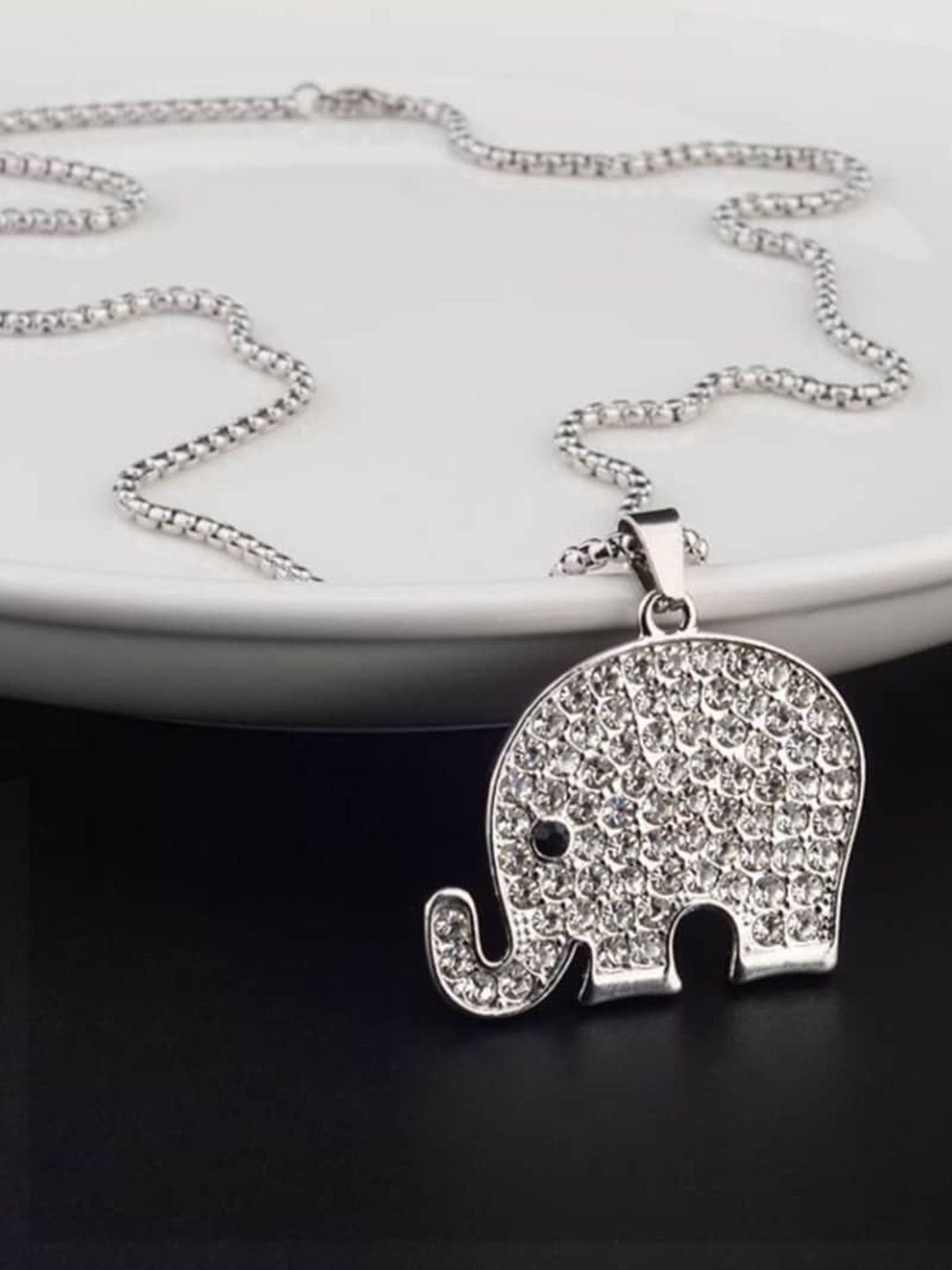 SALTY Men Stainless Steel Artificial Stone Studded Animal Shaped Pendants with Chains