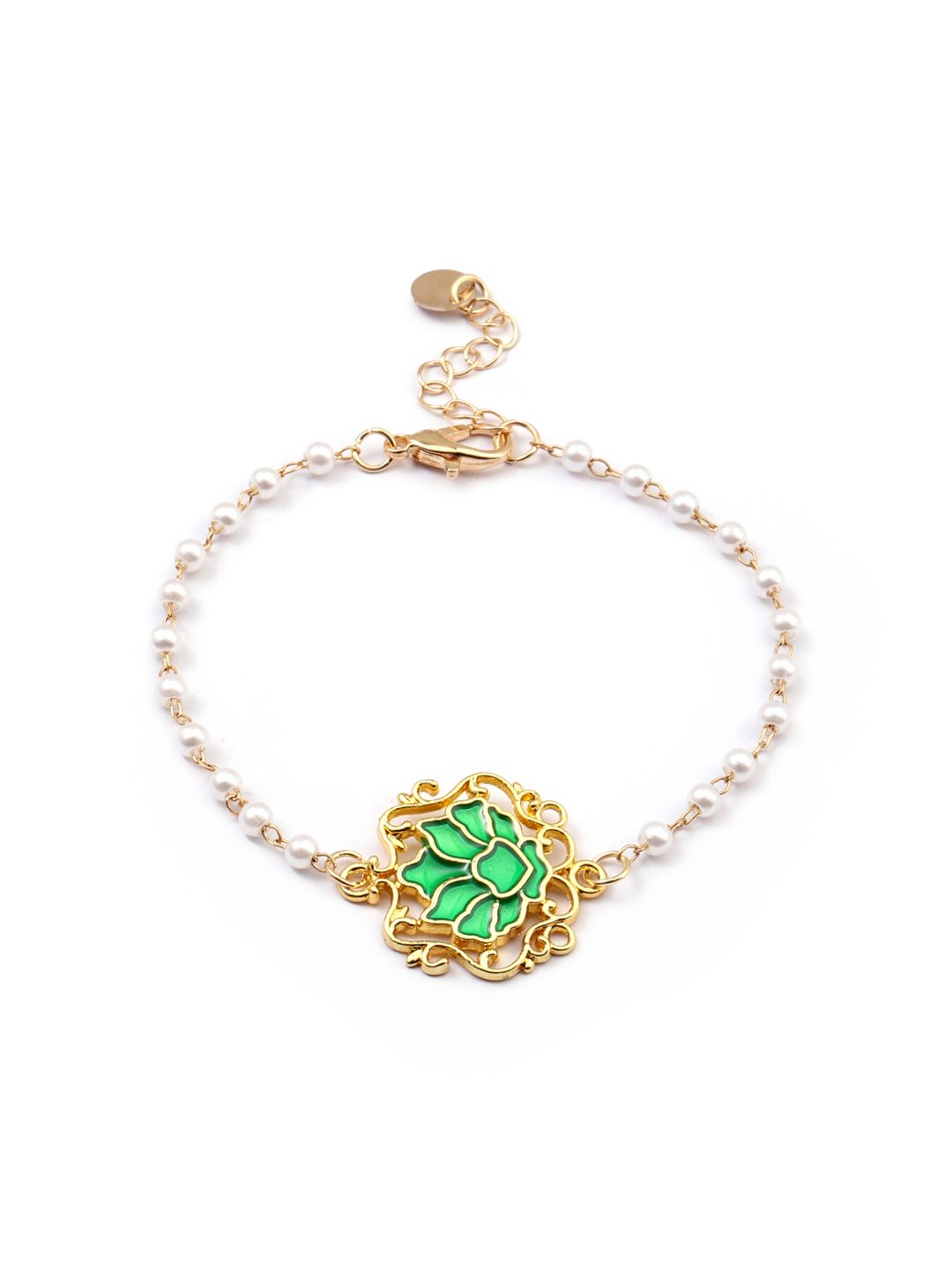 SALTY Gold-Plated Beaded Serenity Lotus Link Bracelet