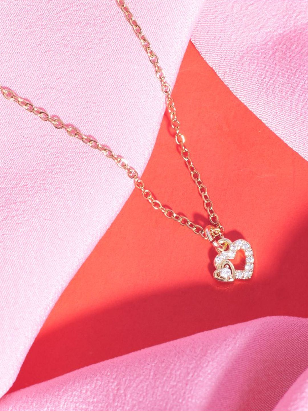 SALTY tone Studded Stainless Steel In-Love Charm Pendant & Chain Jewellery Accessories