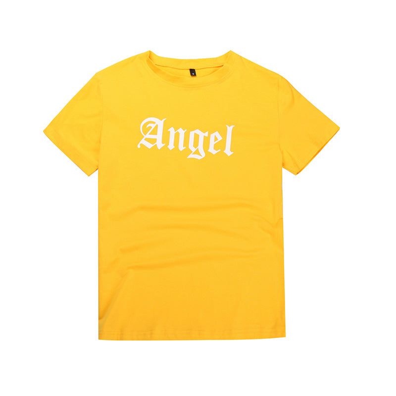 Angel Letter Print Crewneck T-Shirt with Short Sleeves