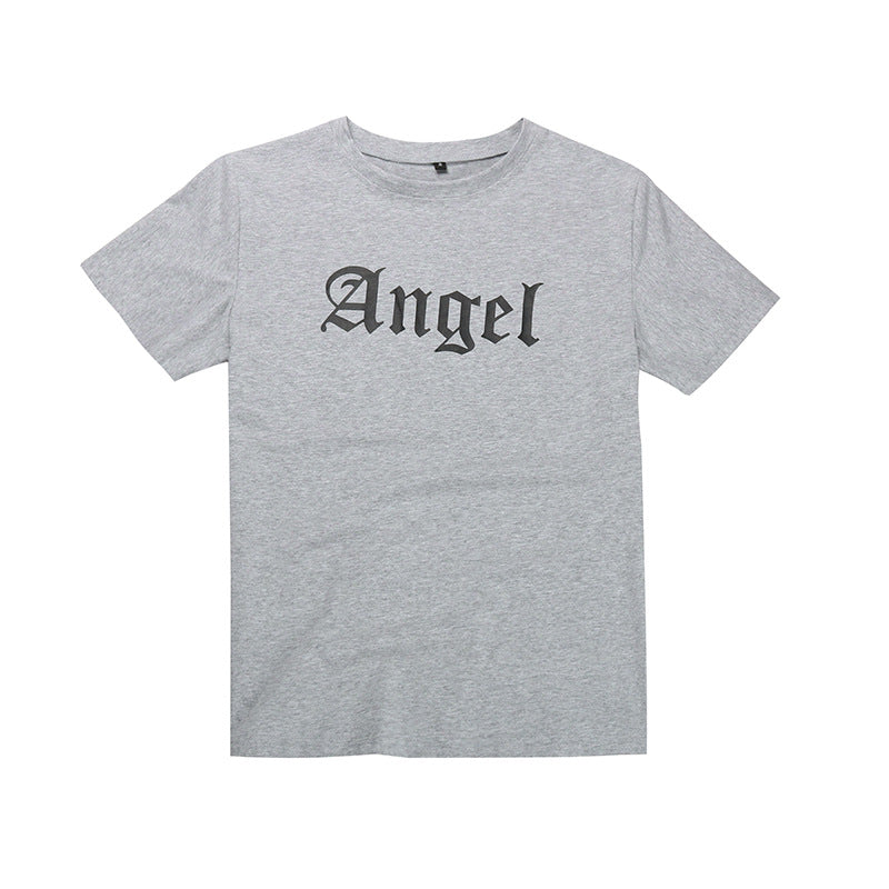 Angel Letter Print Crewneck T-Shirt with Short Sleeves
