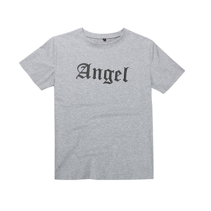 Angel Letter Print Crewneck T-Shirt with Short Sleeves