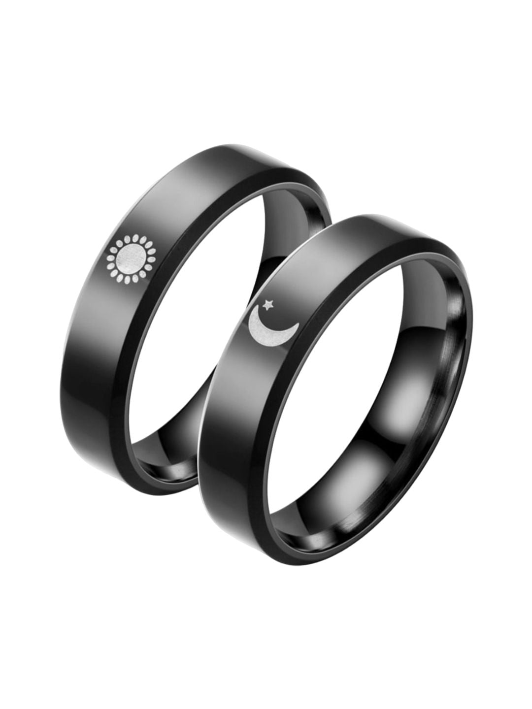 SALTY Men Set of 2 Stainless Steel Moon Signet Band Finger Rings