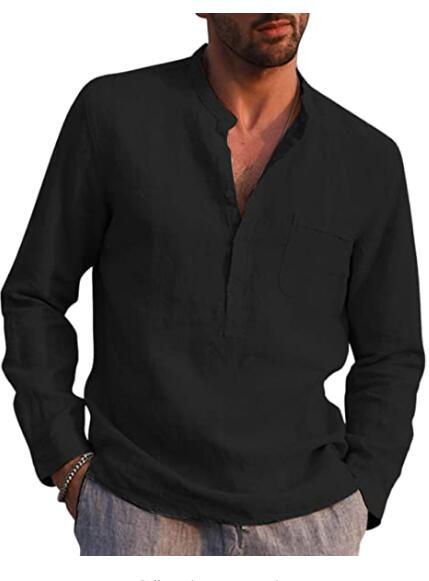 Solid Linen Henley Shirt with Long Sleeves