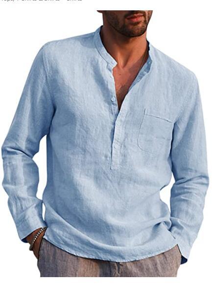 Solid Linen Henley Shirt with Long Sleeves
