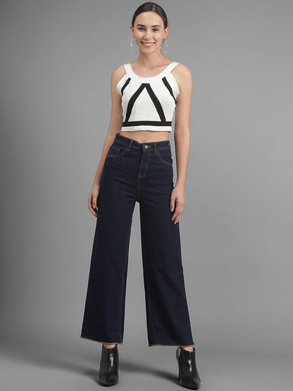 Women Navy Blue Flared High-Rise Clean Look Jeans