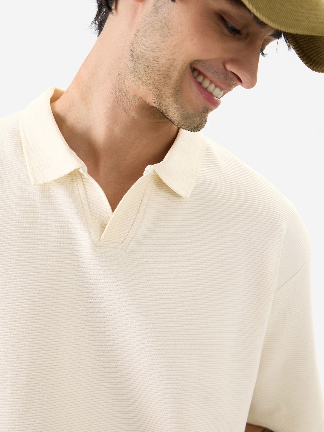 Oversized Solid Off White Polos T-Shirt