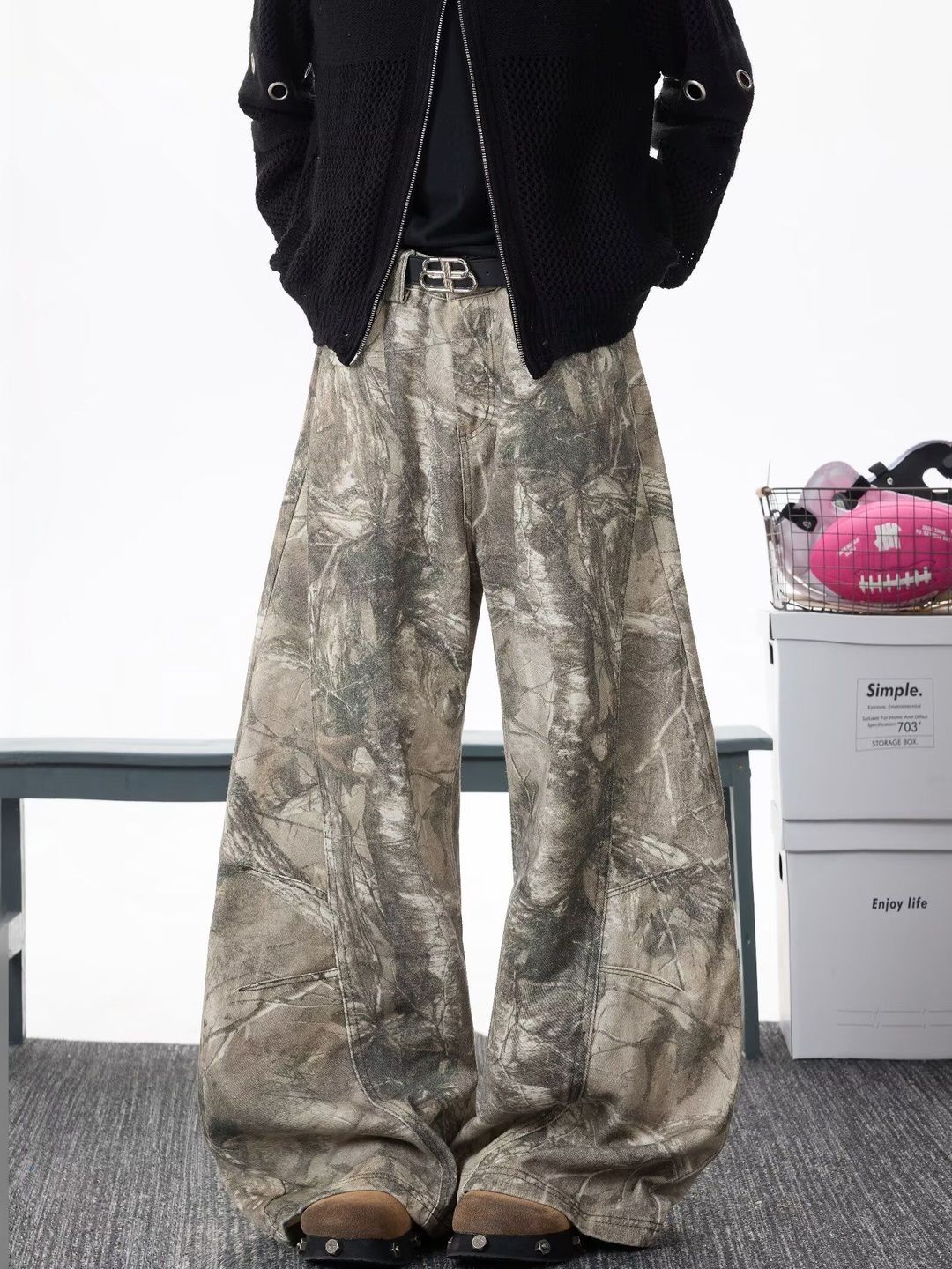 Men Wide Leg Mid-Rise Printed Jeans