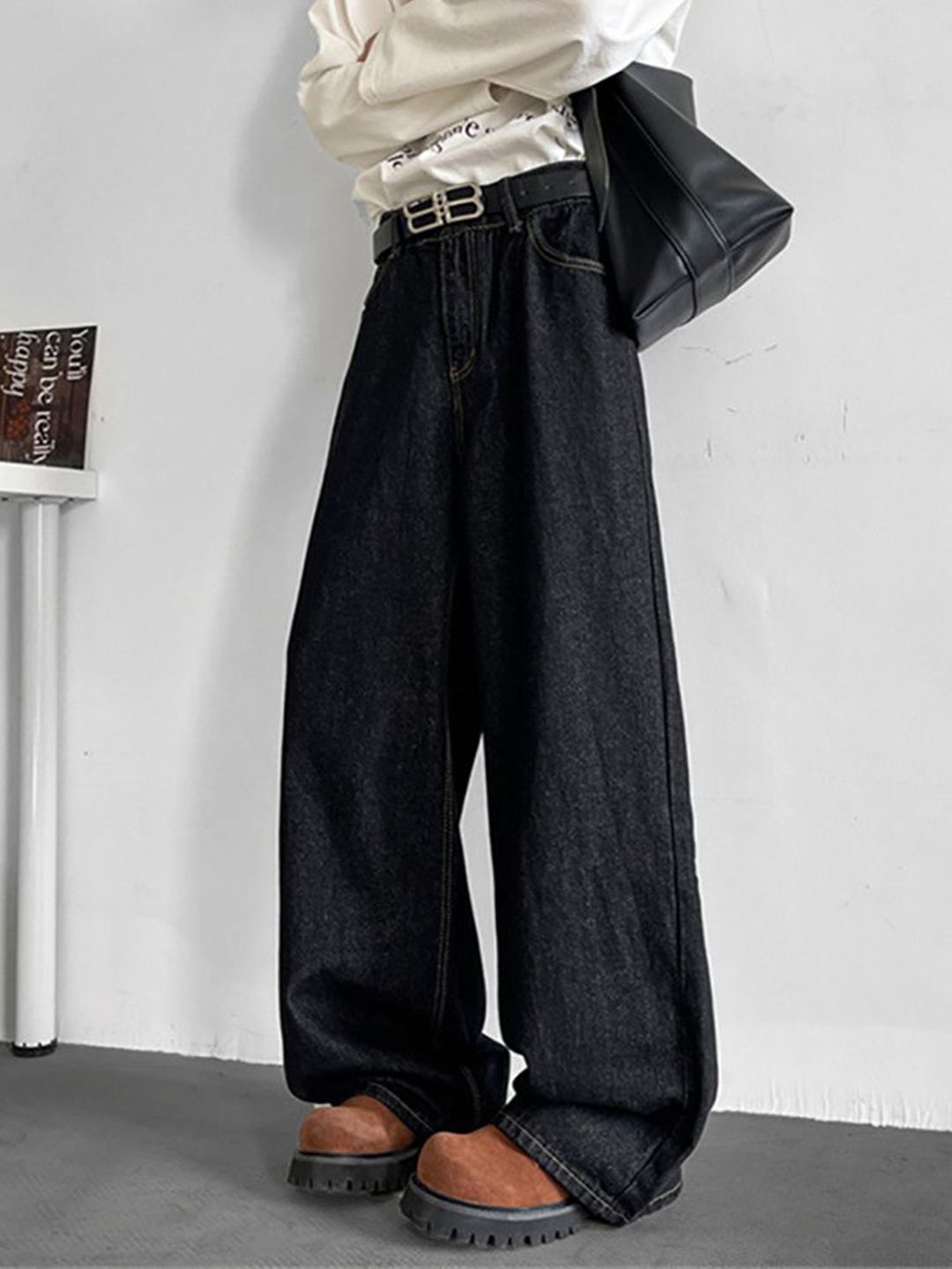 Men Wide Leg Light Fade Jeans