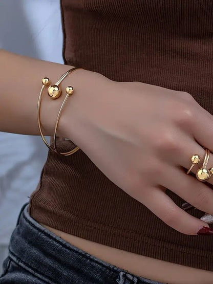 Gold-Plated Beaded Studded Jewellery Set