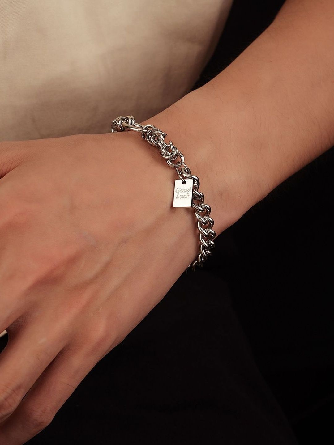 Men Handcrafted Silver-Plated Link Bracelet