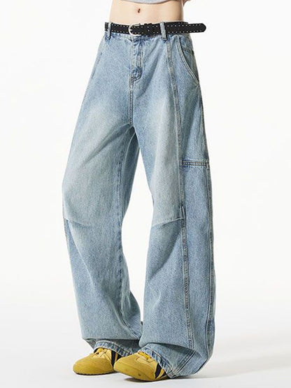 Men Wide Leg Mid-Rise Light Fade Jeans