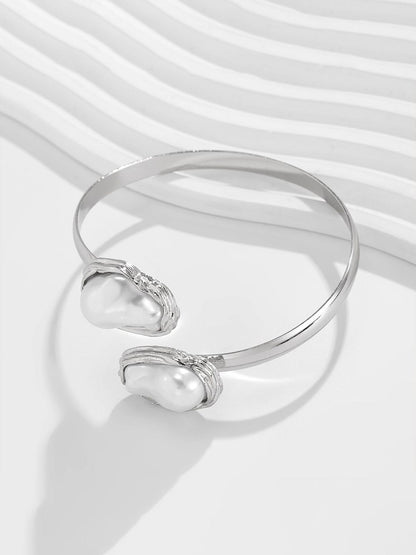 Women Pearls Handcrafted Silver-Plated Armlet Bracelet