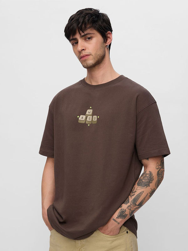Men Oversized Fit Printed Brown T-Shirts