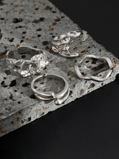 Men Set Of 4 Sliver-Plated Adjustable Finger Rings
