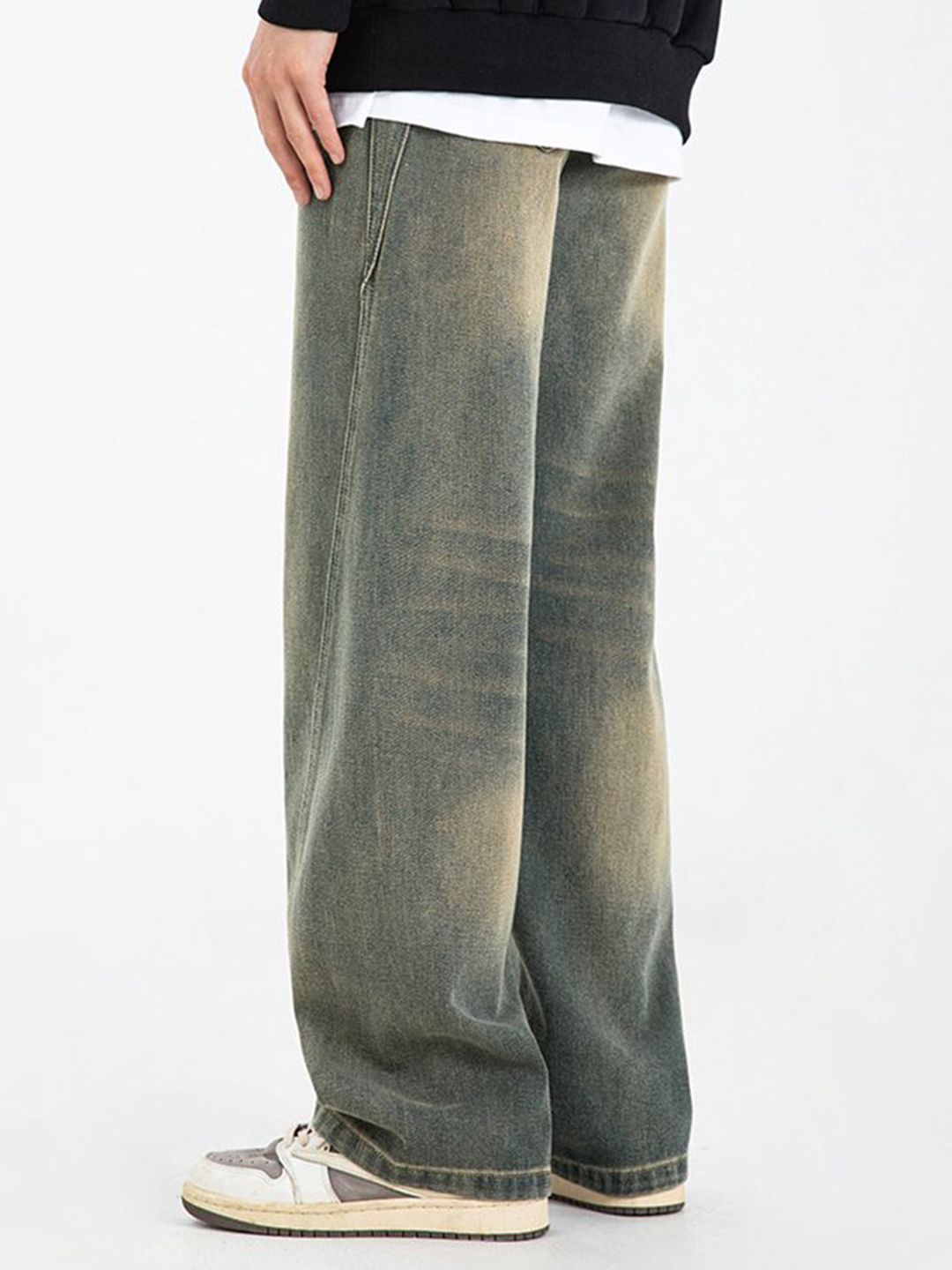 Men Wide Leg Mid-Rise Jeans