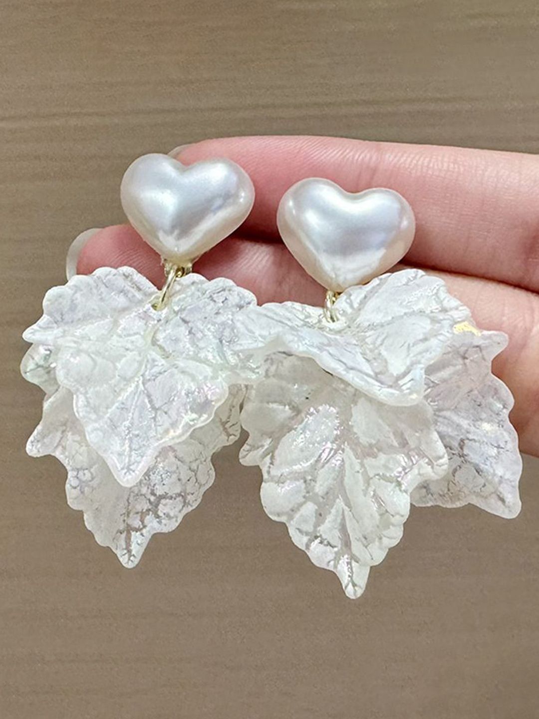 Artificial Beaded Heart Shaped Drop Earrings